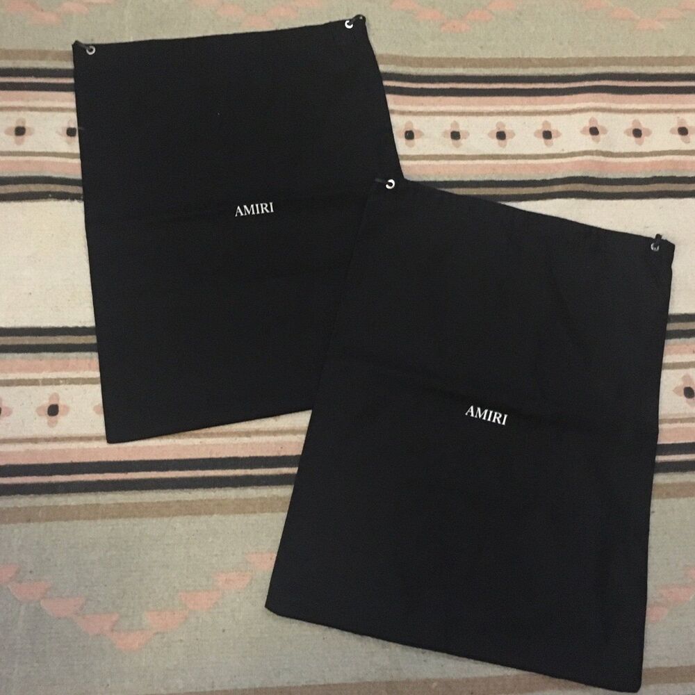 Two (2) AMIRI Black drawstring dustbags garments bags new 13” x 18”